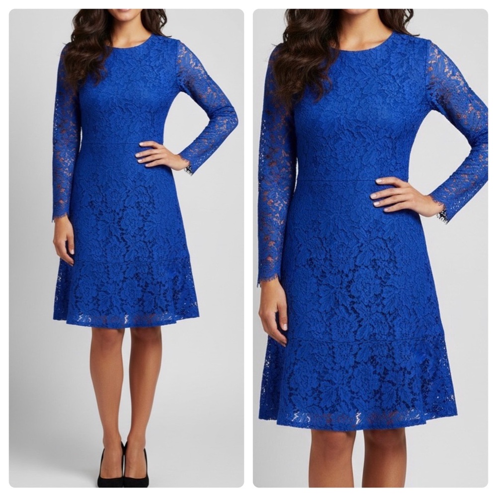 J. Crew Long Sleeve Lace Modest Dress in Cobalt Blue Sz. 2